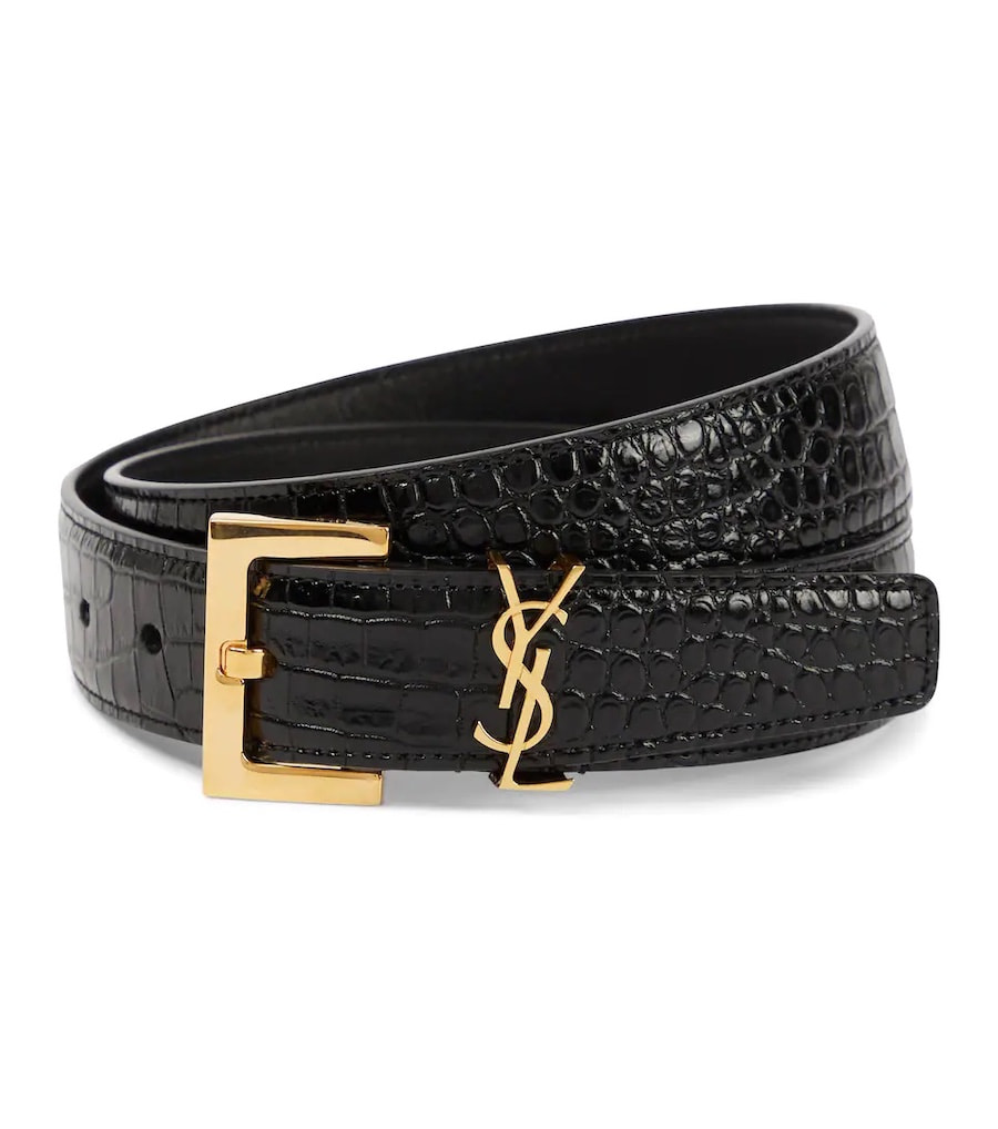 saint laurent croc effect leather belt