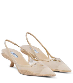 PRADA Leather and mesh slingback pumps €710