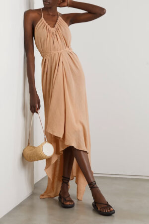 CARAVANA Ayikal open-back leather-trimmed cotton-gauze maxi dress
