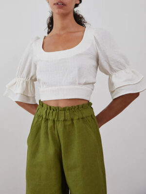 CASA RAKI Eugenia fluted-sleeve organic-cotton top