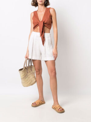 Faithfull the Brand knot-front linen crop top