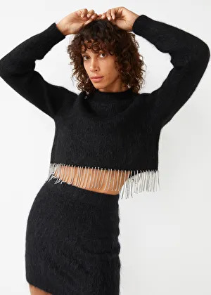 & Other Stories Diamonte Fringed Cropped Jumper