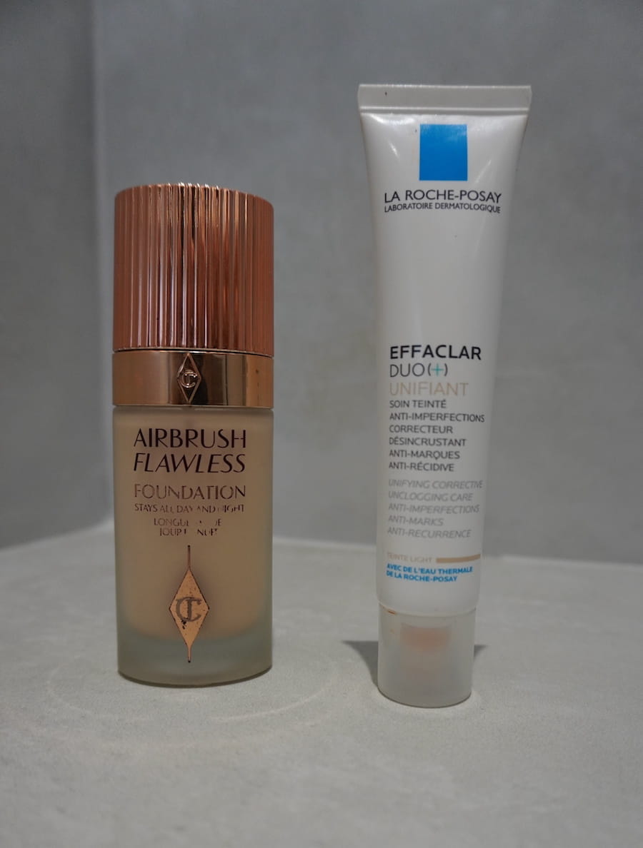 charlotte tilbury airbrush flawless foundation and la roche-posay effaclar duo unifiant
