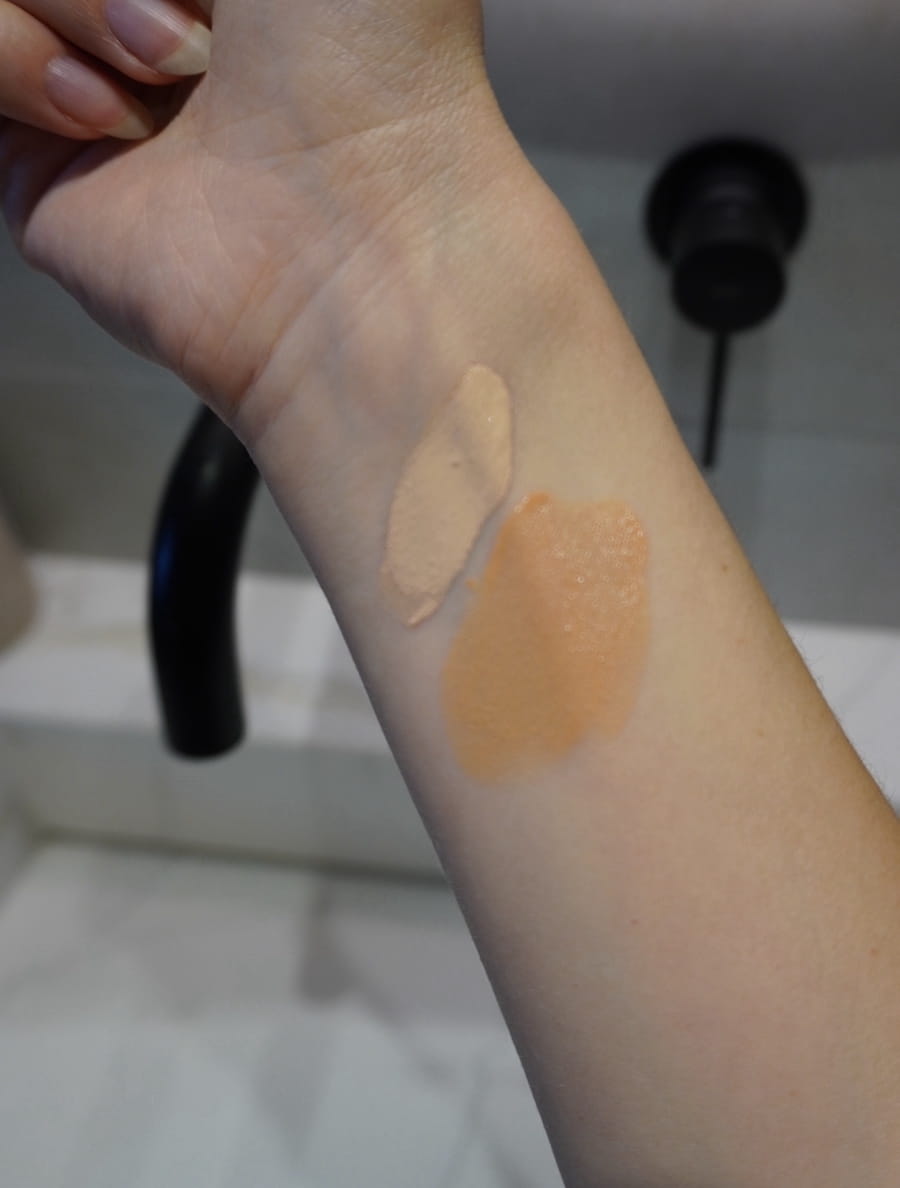 charlotte tilbury airbrush flawless foundation and la roche-posay effaclar unifiant duo in light swatches